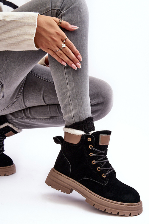 Damskie Trapery Ocieplane Futerkiem Czarne Fenan