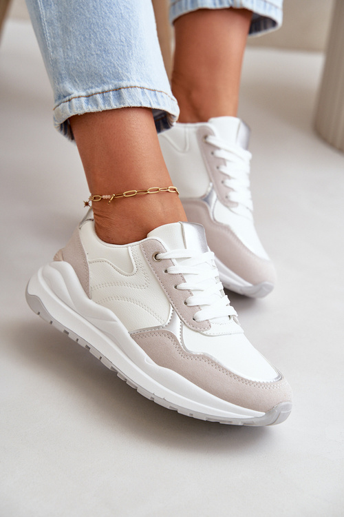 Sneakersy Damskie Na Platformie Z Eko Skóry Białe Issatta