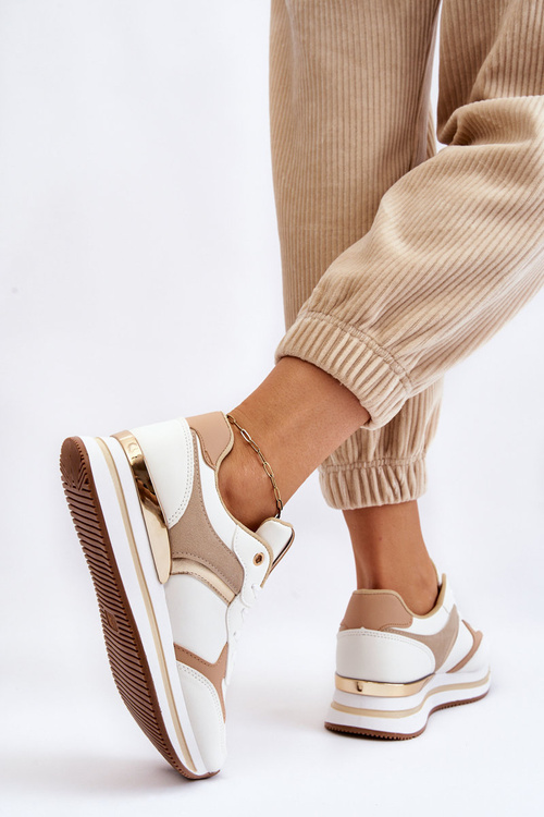 Damskie Modne Buty Sportowe Na Koturnie Biało-Beżowe Yuki