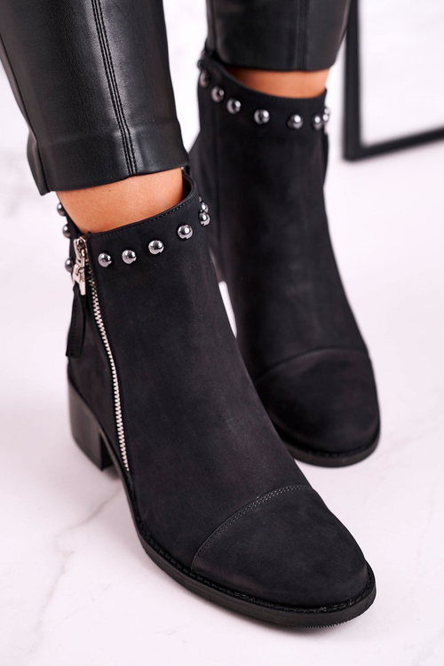 Botki Damskie Zamszowe Ocieplane Laura Messi Czarne 1879