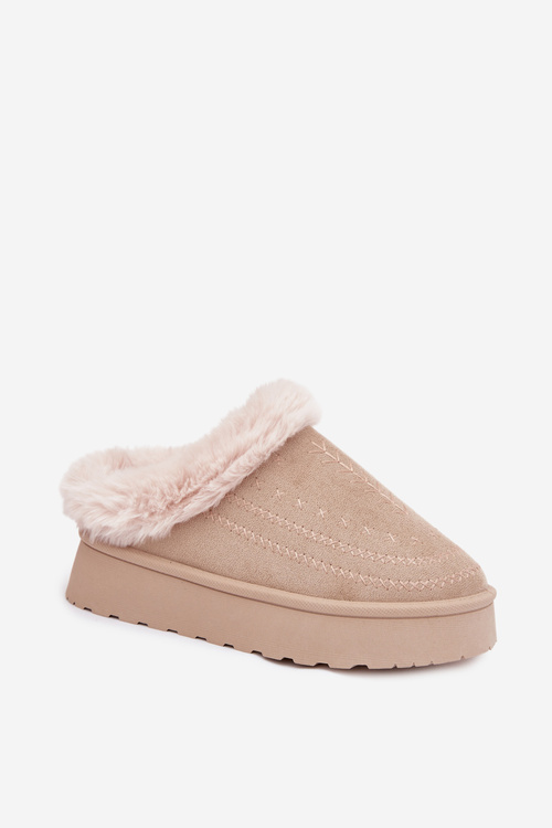 Śniegowce Damskie Na Platformie Z Futerkiem I Przeszyciami Jasnobeżowe Arelina