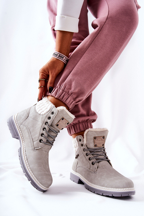 Skórzane Trapery Z Ociepleniem Jasnoszare Laralis