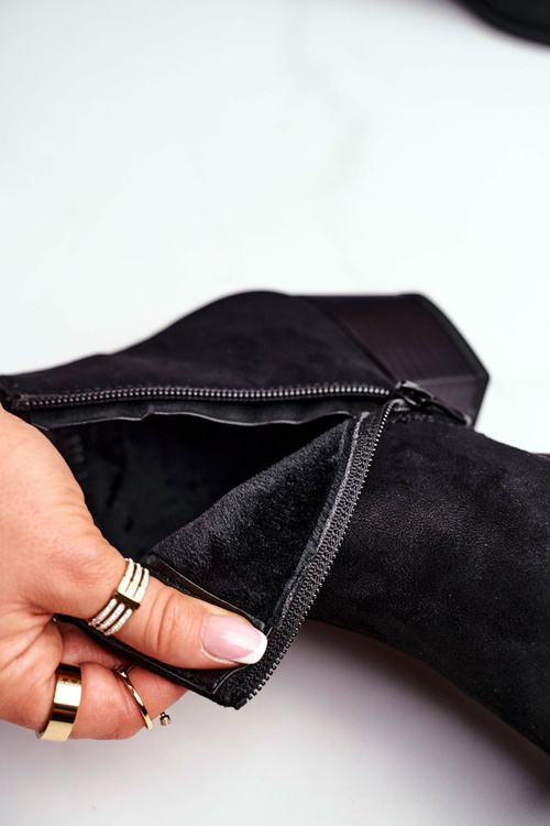 Damskie botki na obcasie ocieplane czarne Discretely