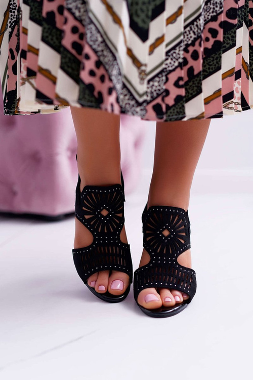 Sandały Damskie Na Słupku Sergio Leone SK852 Zamszowe Czarne Diven