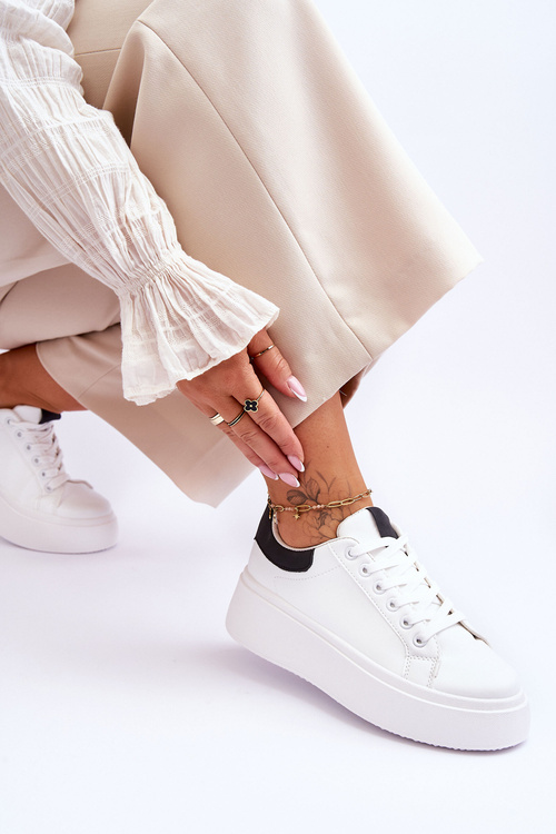 Buty Sportowe Na Masywnej Platformie Biało-Czarne Boneti