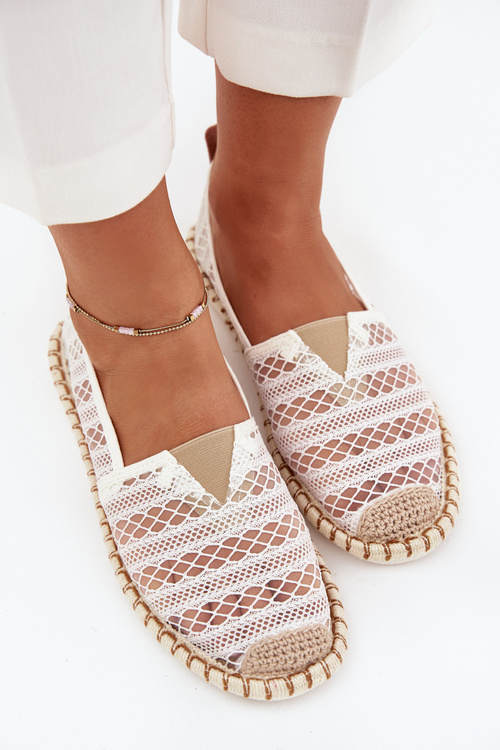 Koronkowe Espadryle Damskie Z Siateczką Białe Faylira