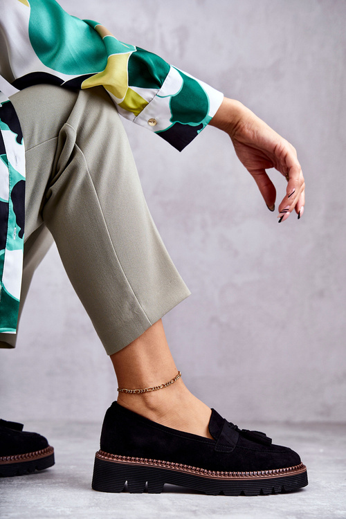 Damskie Zamszowe Półbuty Na Platformie Czarne Unni