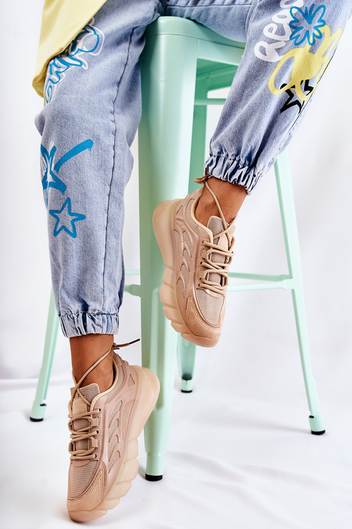 Modne Damskie Buty Sportowe Sneakersy Beżowe Sollero