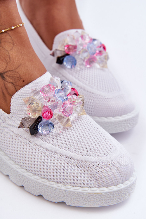 Damskie Trampki Tenisówki Wsuwane Z Ozdobą Białe Taylor