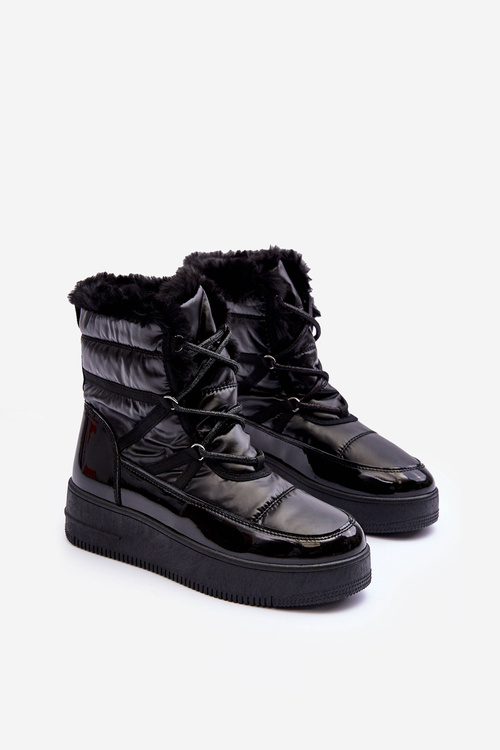 Śniegowce Sznurowane Damskie Z Futerkiem Czarne Lexxina