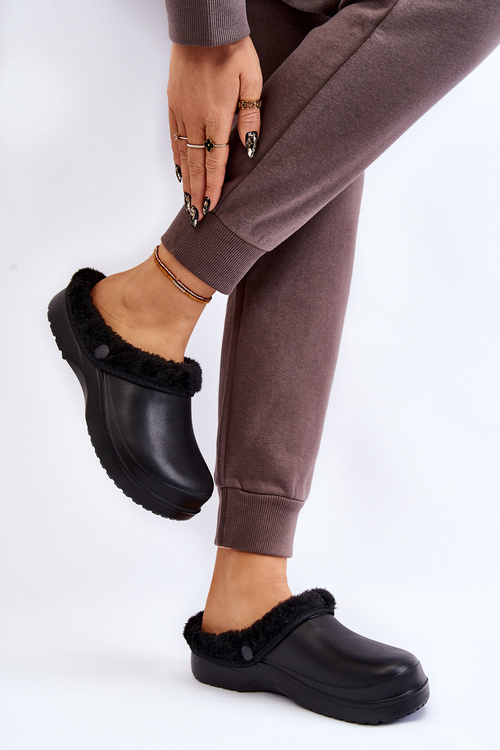 Damskie Piankowe Ocieplane Klapki Kroksy Czarne Cova