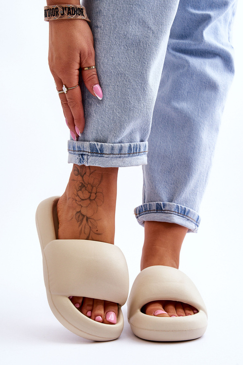 Lekkie Piankowe Damskie Klapki Na Platformie Beżowe Milton