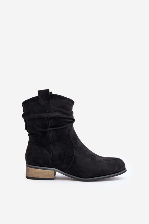 Ocieplane Botki Z Marszczeniem Na Niskim Obcasie Czarne Elletinnia