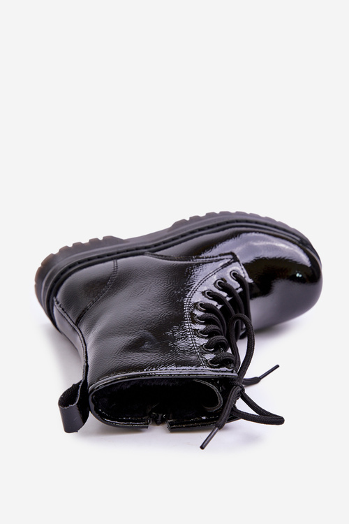 Ocieplane Botki Dziewczęce Lakierowane Na Zamek Czarne Novita