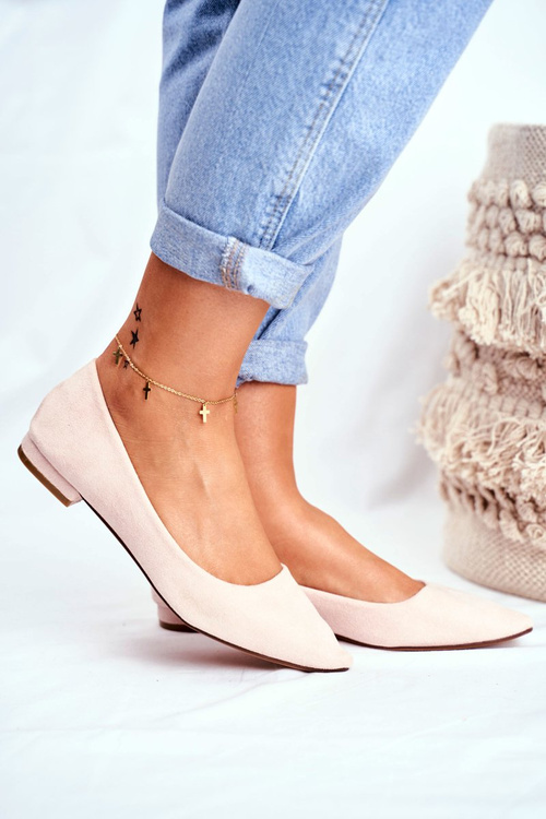 Baleriny Damskie W Szpic Zamszowe Beżowe Westley