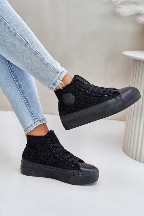 Ocieplane Trampki Damskie Z Futerkiem Typu Baranek Big Star OO274A443 Czarne