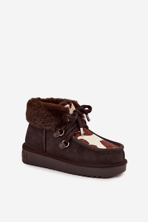 Śniegowce Damskie Z Naturalnego Zamszu Łaty D.Franklin DFSH375008 Czekoladowe