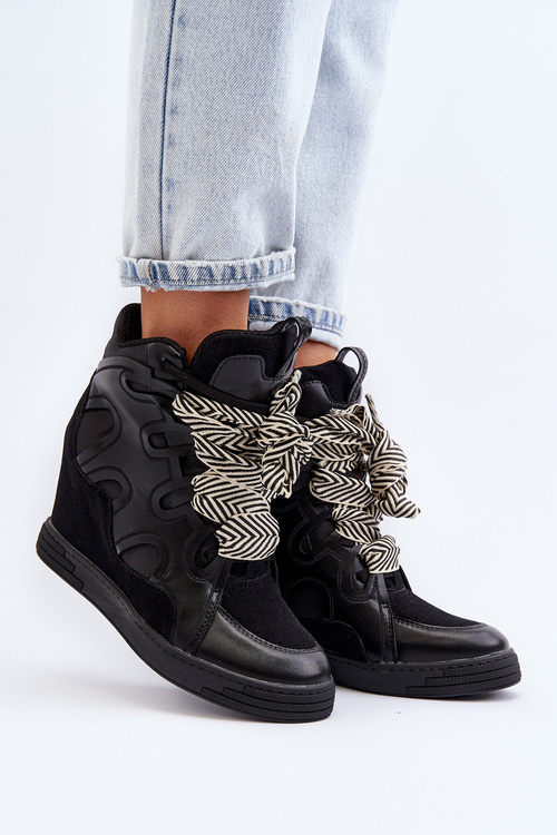 Damskie Sneakersy Na Koturnie Czarne Leoppa