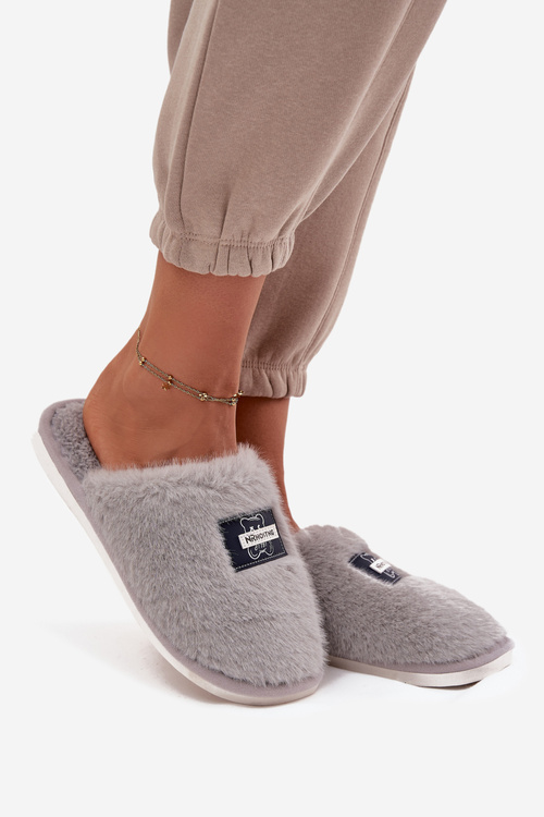 Obuwie Domowe Kapcie Damskie Futrzane Szare Maelis