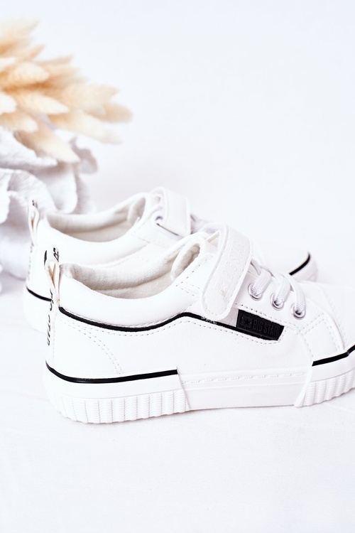 Dziecięce Skórzane Trampki Na Rzep BIG STAR HH374028 Białe