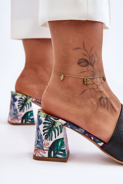 Damskie Skórzane Klapki Na Obcasie Lewski Shoes 3209/K Czarne