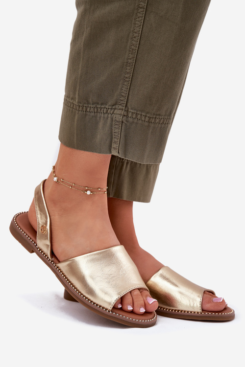 Sandały Damskie Na Płaskim Obcasie Eko Skórzane Złote Dereka