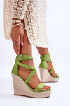 Wygodne Sandały Na Wysokim Koturnie Zielone Lemira