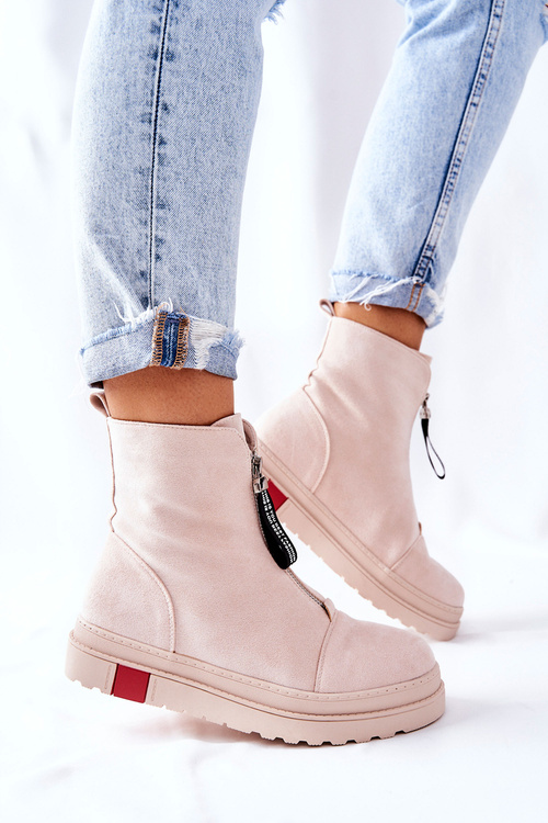 Botki Damskie Na Platformie Beżowe Charlee