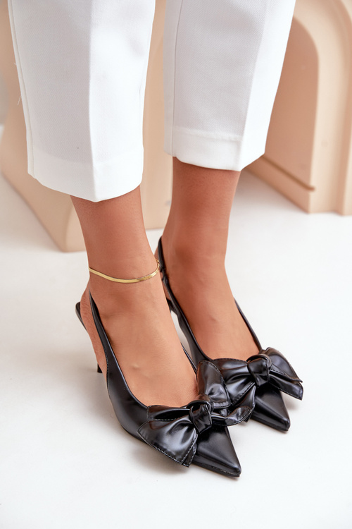 Szpilki Z Kokardą Eko Skórzane Czarne Emirenna