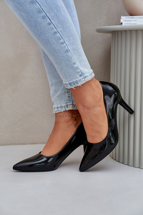 Szpilki Z Lakierowanej Eko Skóry Czarne Sanalitia