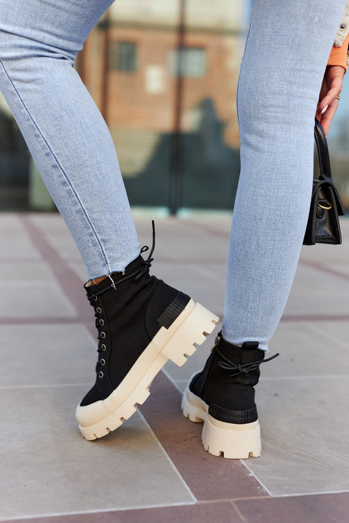 Damskie Wiosenne Botki Trapery Czarne Larina