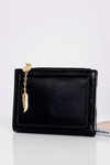 Czarny Portfel Damski Portmonetka Złote Piórko