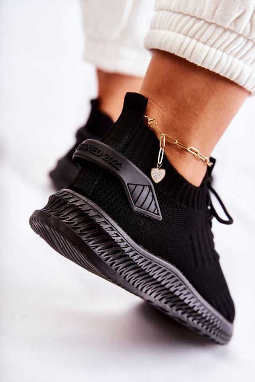 Damskie Sportowe Buty Sneakersy Materiałowe Czarne Storia