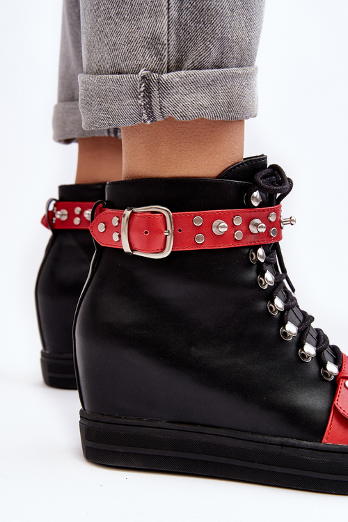 Ocieplane Botki Na Koturnie Z Dżetami Ekoskóra Lu Boo Czarne