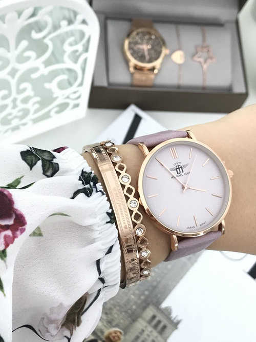 Damski Zegarek Michael John Florence 40mm Różowy Pasek