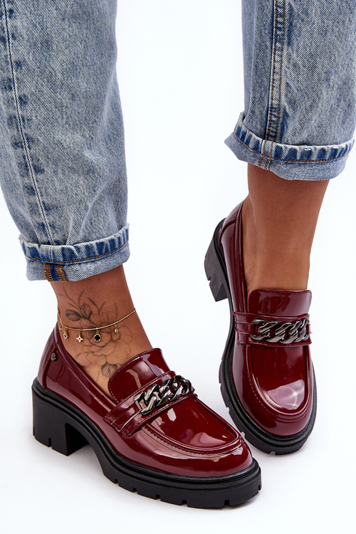 Lakierowane Damskie Półbuty Na Niskim Obcasie Bordowe Blimma