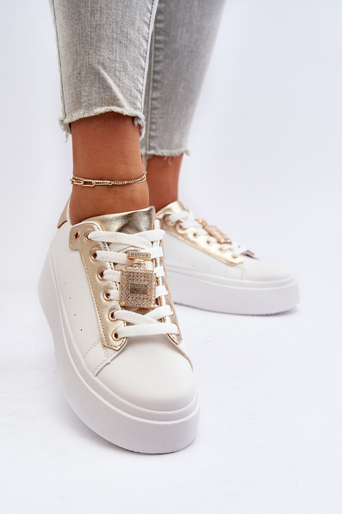 Sneakersy Damskie Z Ozdobą Białe Celedria