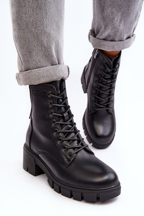 Damskie Ocieplane Botki Workery Na Suwak Czarne Evrarda