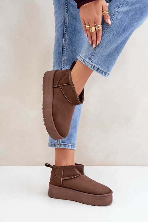 Niskie Śniegowce Na Platformie Brązowe Korfedi