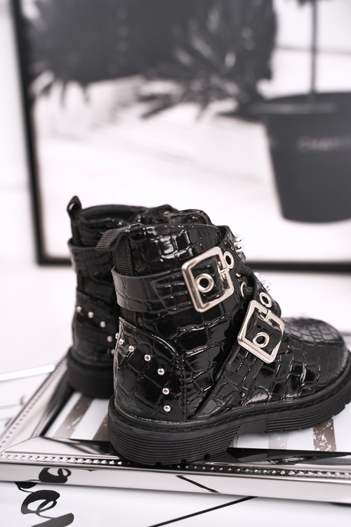 Dziecięce Botki Ocieplone Futerkiem Lakierowane Czarne Mary