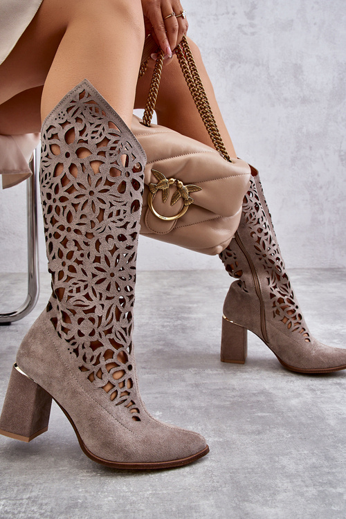 Zazoo 3234 Zamszowe Ażurowe Kozaki 3234 Cappuccino