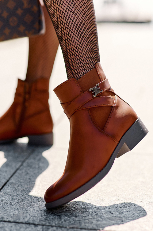 Botki Damskie Na Płaskim Obcasie Brązowe Noria