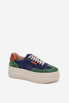 Zamszowe Sneakersy Damskie Na Platformie Zazoo N1269S3 Zielono-Granatowe