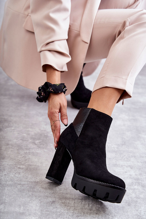 Damskie Zamszowe Botki Na Obcasie Czarne Maricruz