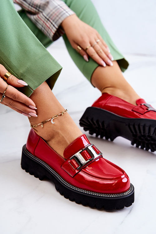 Lakierowane Skórzane Półbuty Czerwone Corine