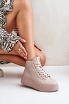 Wysokie Skórzane Sneakersy Damskie Na Platformie Vinceza 66707 Beżowe