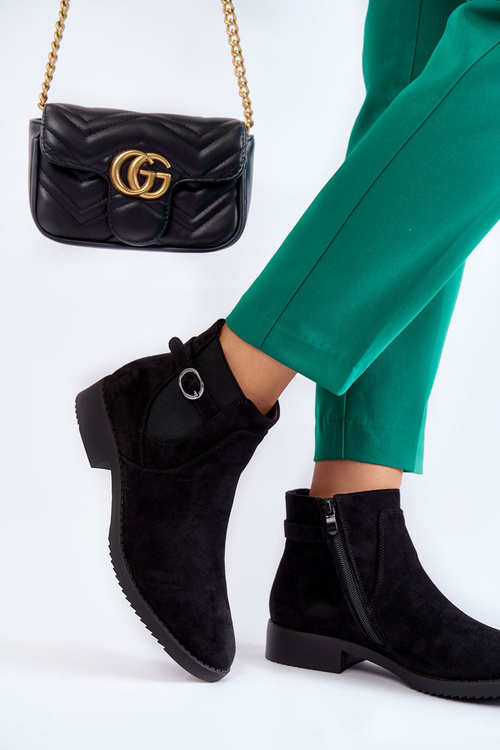 Damskie Ocieplane Zamszowe Botki Sztyblety Czarne Janette