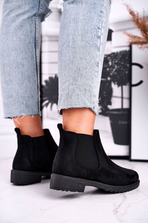 Botki damskie sztyblety czarne Shaggy