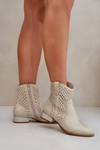 Ażurowe Damskie Botki Na Niskim Obcasie Złote Neliawen