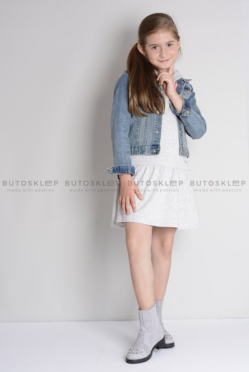 Lu Boo Szare Dziecięce Botki Za Kostkę z Cyrkoniami LittleCarrie